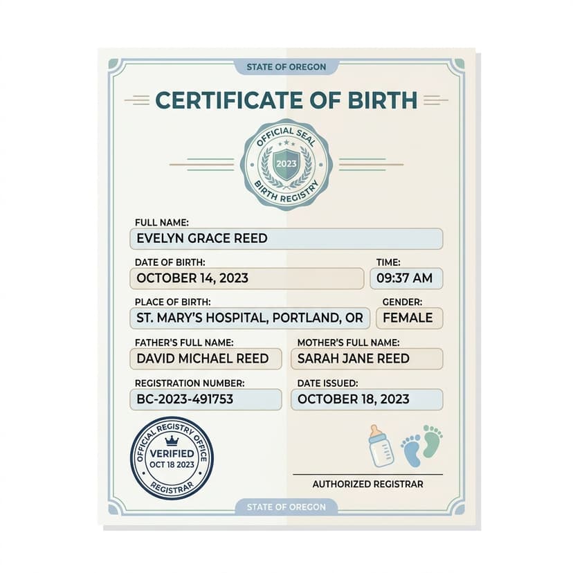 Birth Certificate Application Sample