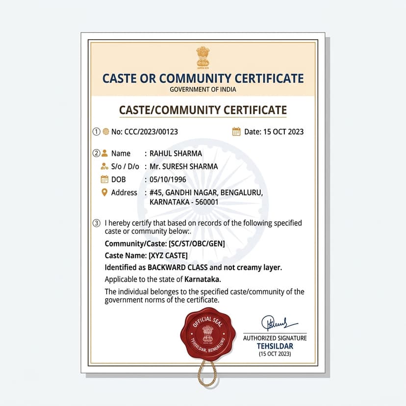 Caste Certificate Application Sample