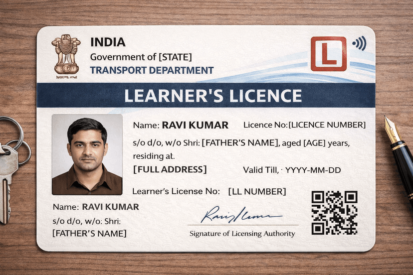 Apply for Learning Licence (LL) Online Sample